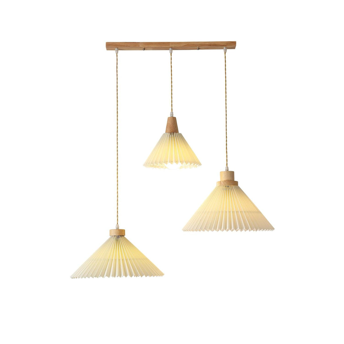 Pendant Light 4 Sizes Pleated Paper Shade Wood Cap
