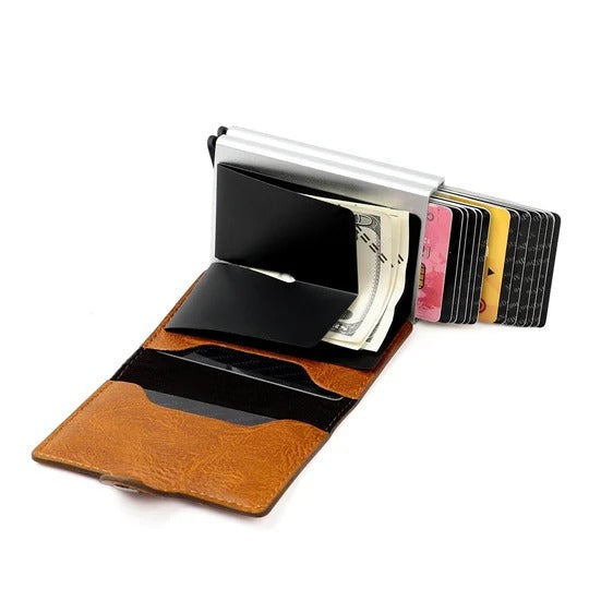 RFID Leather Wallet with Pop-Up Card Pouches