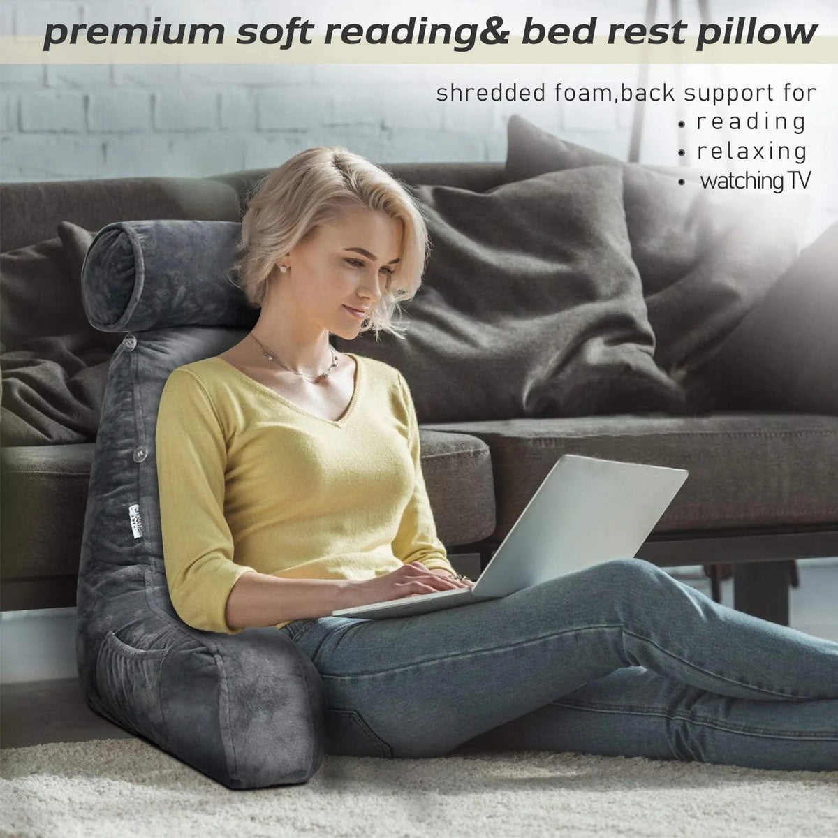 Reading Bed Pillow with Armrests