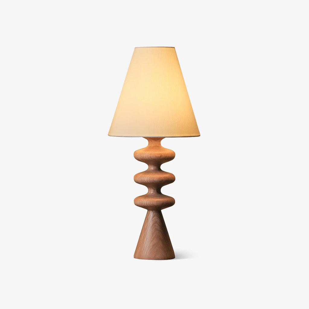 Table Lamp 19.7 Inches Ripple Carved Wood Base Fabric Shade
