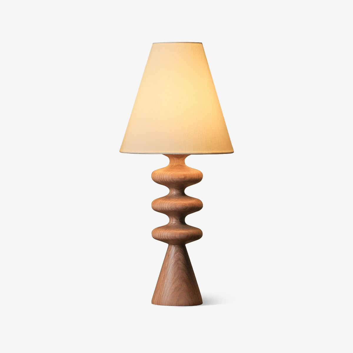 Table Lamp 19.7 Inches Ripple Carved Wood Base Fabric Shade