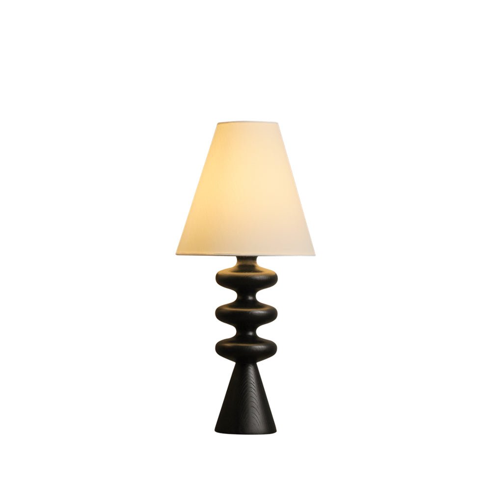 Table Lamp 19.7 Inches Ripple Carved Wood Base Fabric Shade