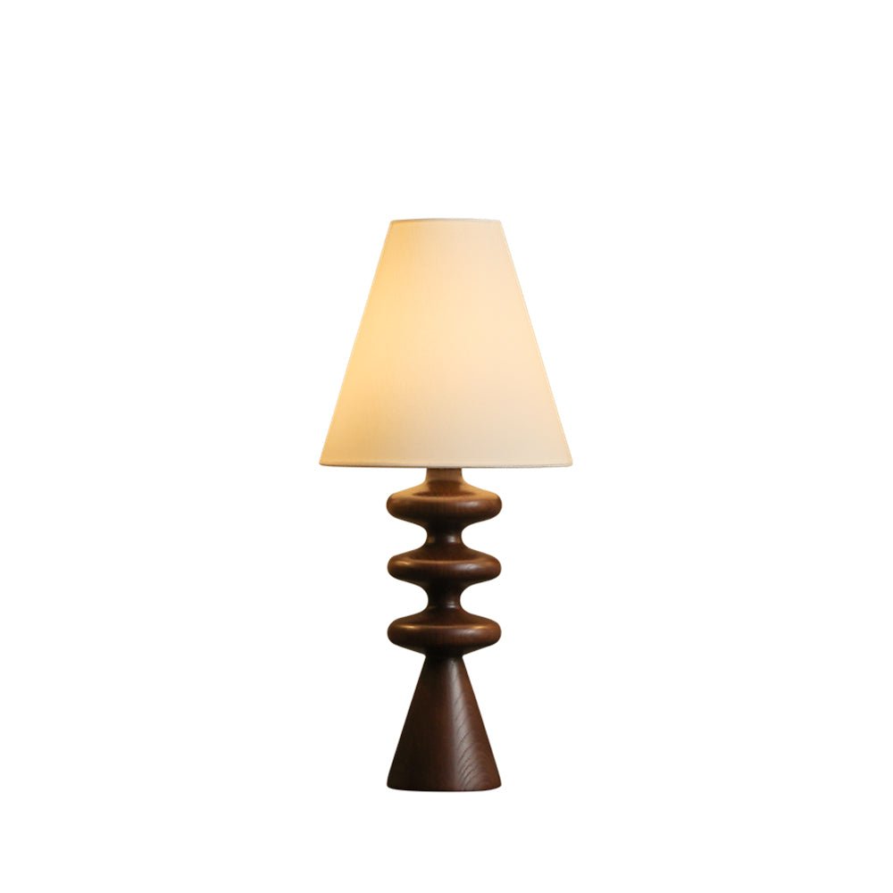 Table Lamp 19.7 Inches Ripple Carved Wood Base Fabric Shade