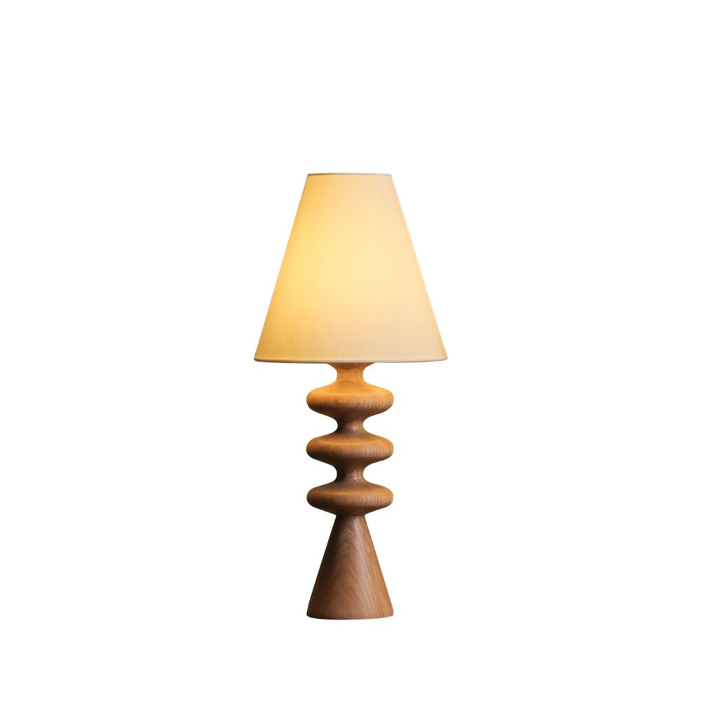 Table Lamp 19.7 Inches Ripple Carved Wood Base Fabric Shade