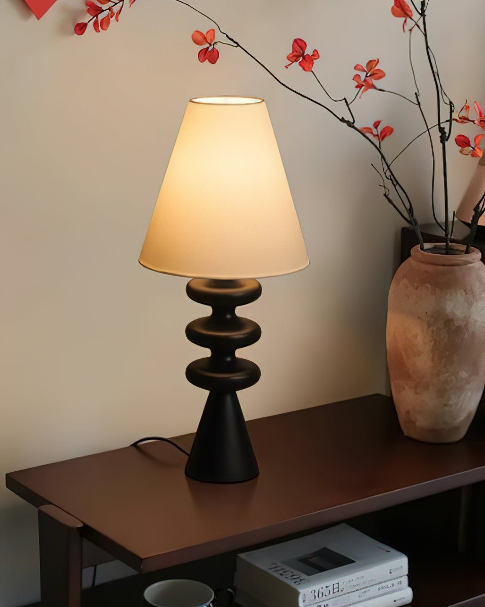Table Lamp 19.7 Inches Ripple Carved Wood Base Fabric Shade