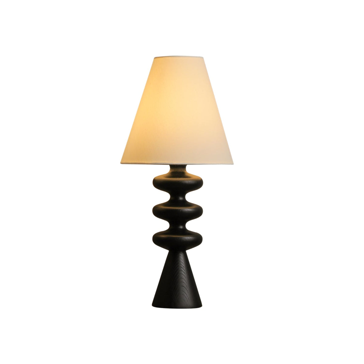 Table Lamp 19.7 Inches Ripple Carved Wood Base Fabric Shade