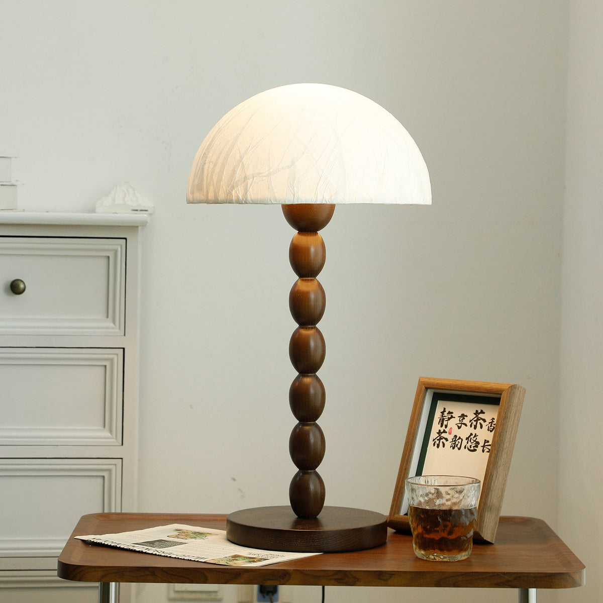 Table Lamp 22 Inches Stacked Wood Base Rice Paper Shade