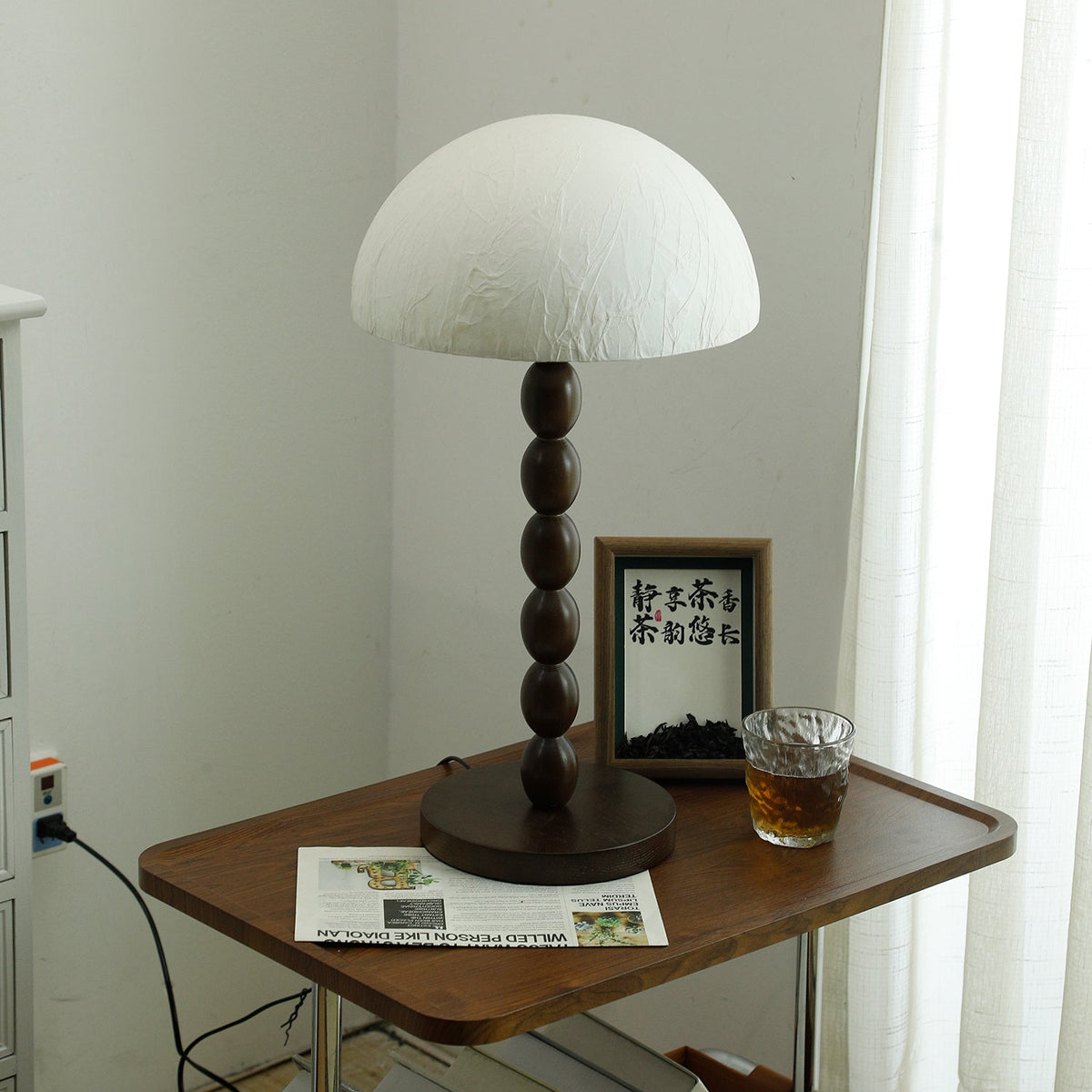 Table Lamp 22 Inches Stacked Wood Base Rice Paper Shade