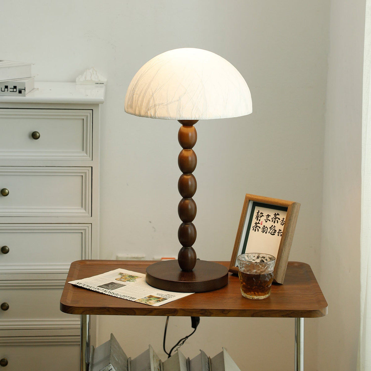 Table Lamp 22 Inches Stacked Wood Base Rice Paper Shade