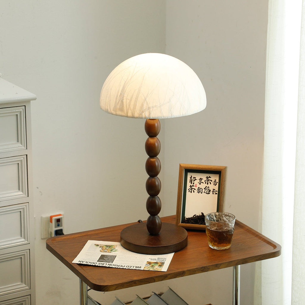 Table Lamp 22 Inches Stacked Wood Base Rice Paper Shade