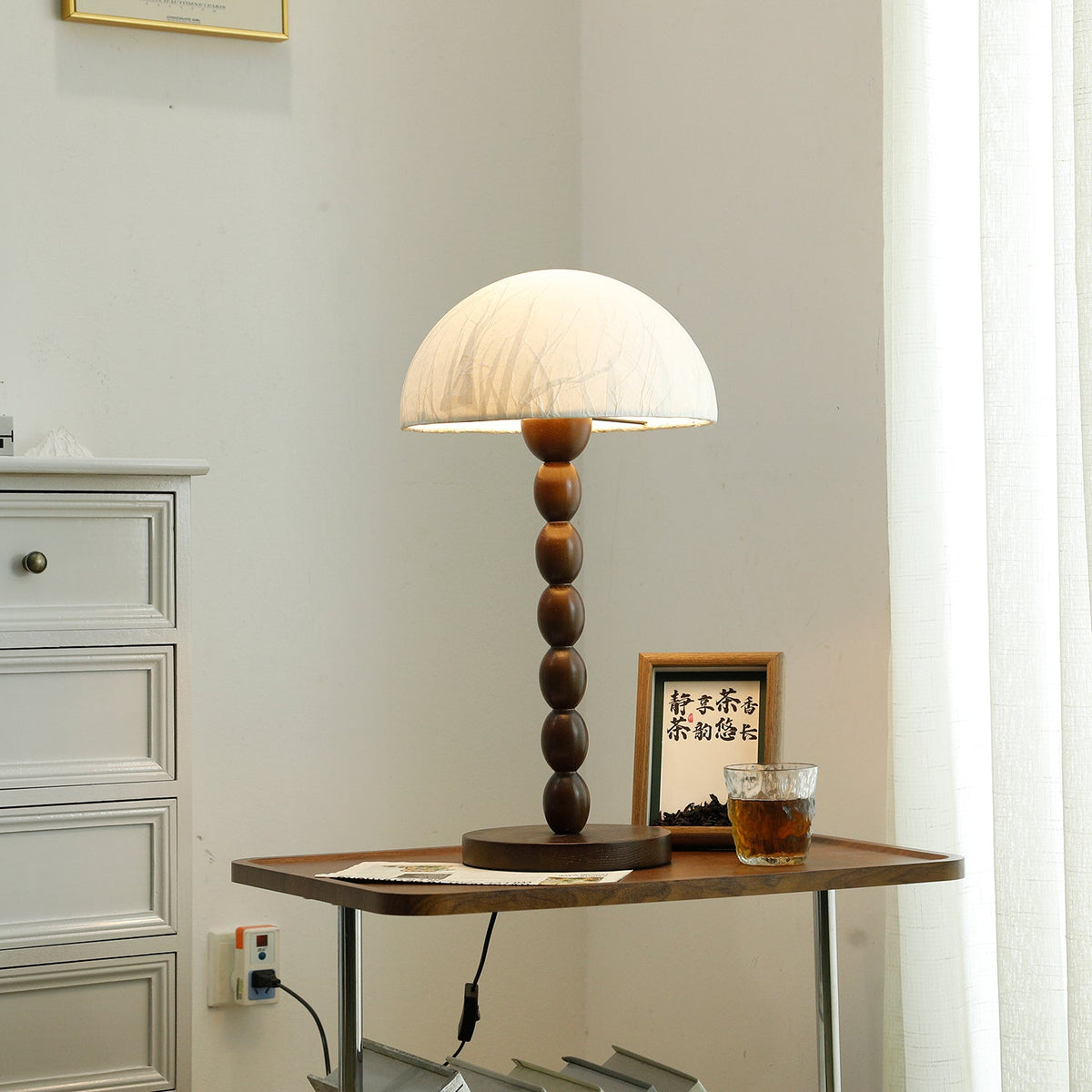 Table Lamp 22 Inches Stacked Wood Base Rice Paper Shade