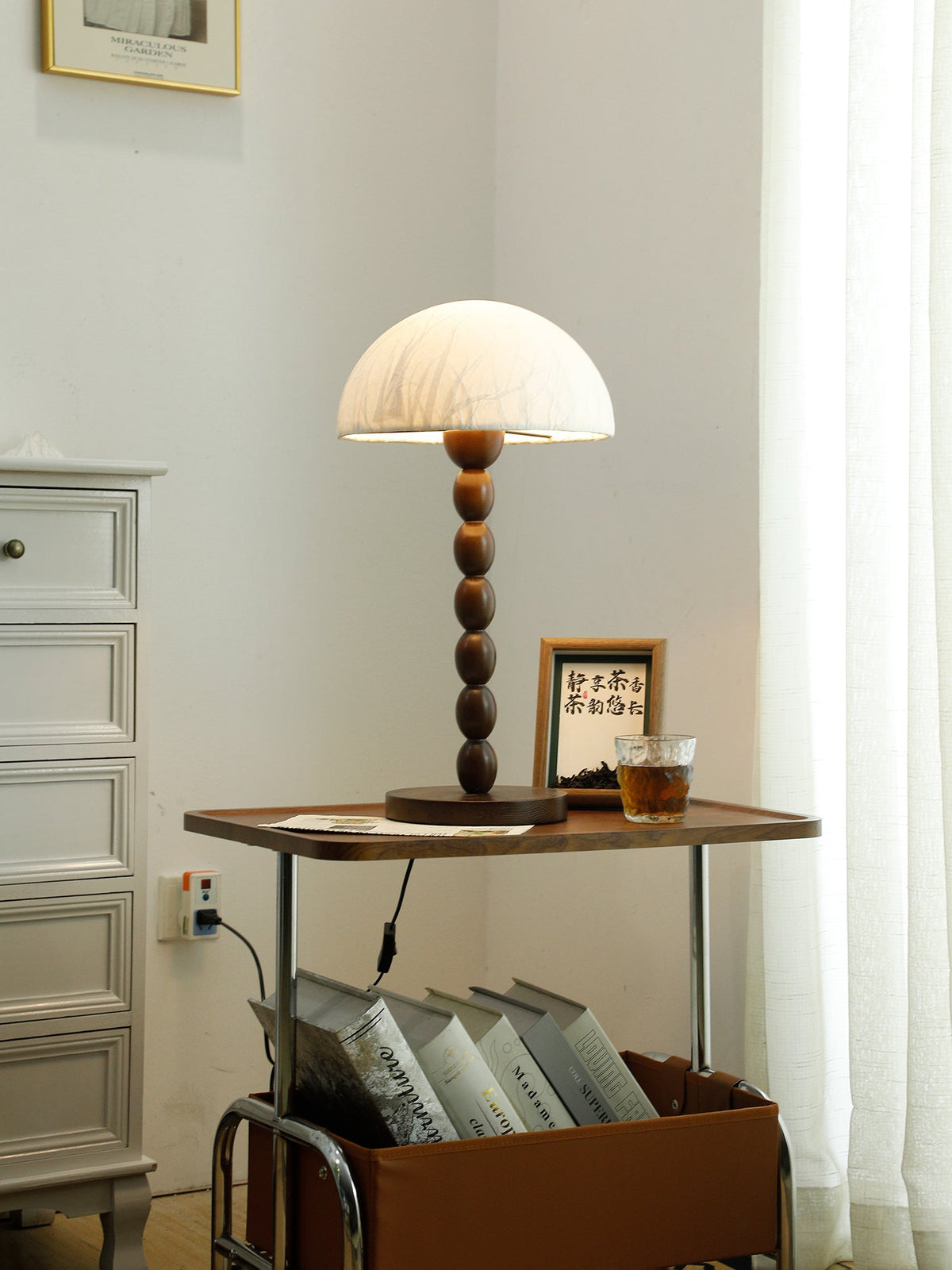Table Lamp 22 Inches Stacked Wood Base Rice Paper Shade