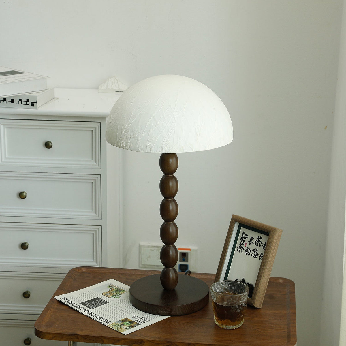 Table Lamp 22 Inches Stacked Wood Base Rice Paper Shade