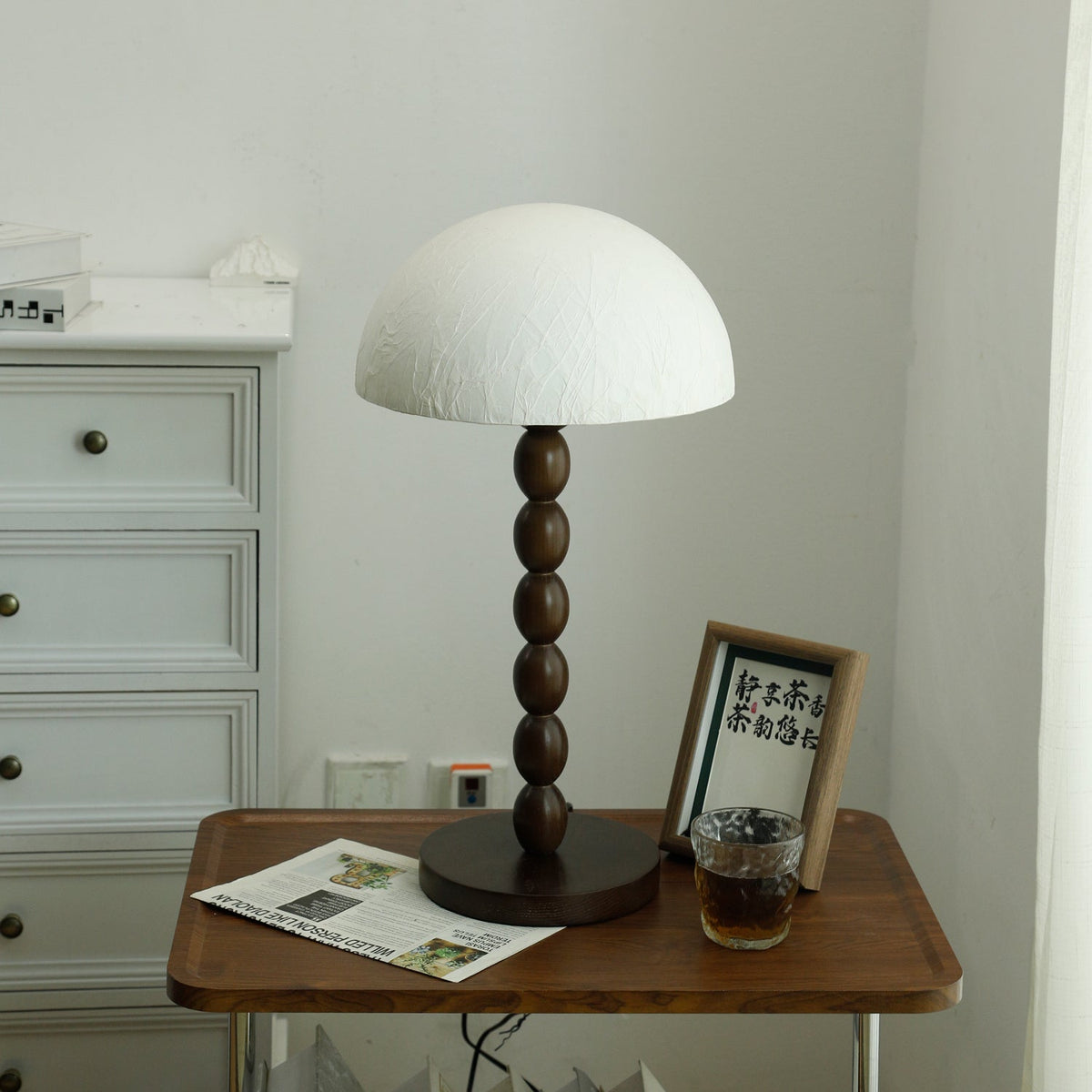 Table Lamp 22 Inches Stacked Wood Base Rice Paper Shade