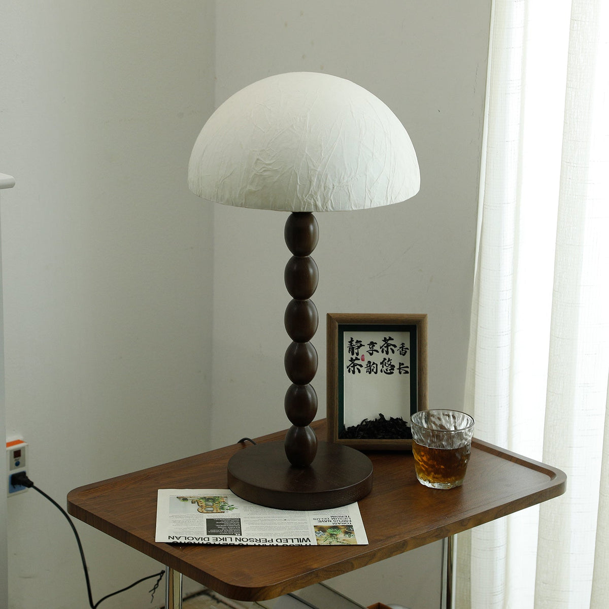 Table Lamp 22 Inches Stacked Wood Base Rice Paper Shade