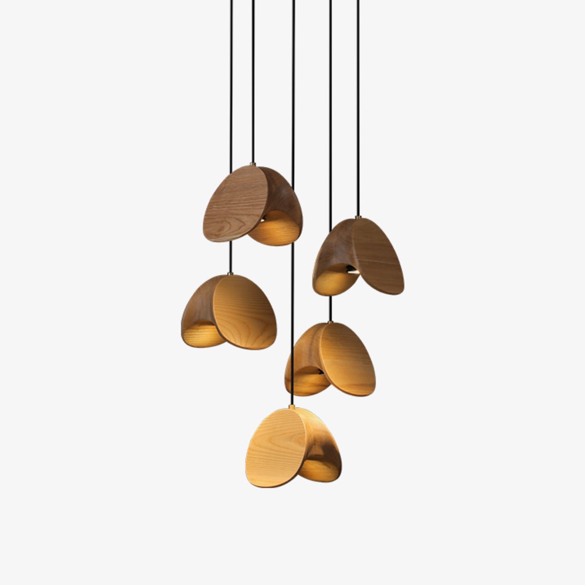 Wood Pendant Light 1 3 5 9 or 11 Heads Integrated LED