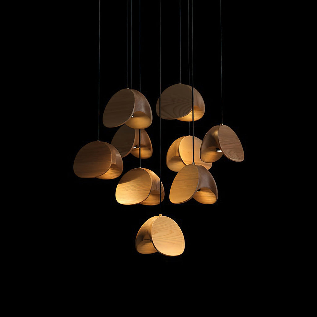 Wood Pendant Light 1 3 5 9 or 11 Heads Integrated LED