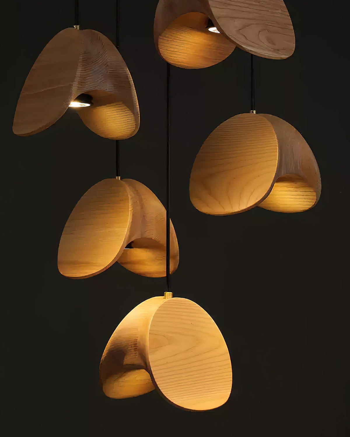 Wood Pendant Light 1 3 5 9 or 11 Heads Integrated LED