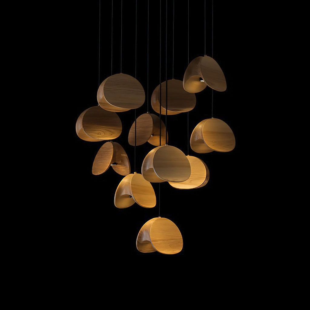 Wood Pendant Light 1 3 5 9 or 11 Heads Integrated LED