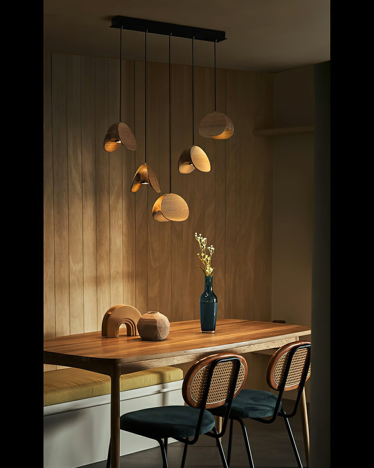 Wood Pendant Light 1 3 5 9 or 11 Heads Integrated LED