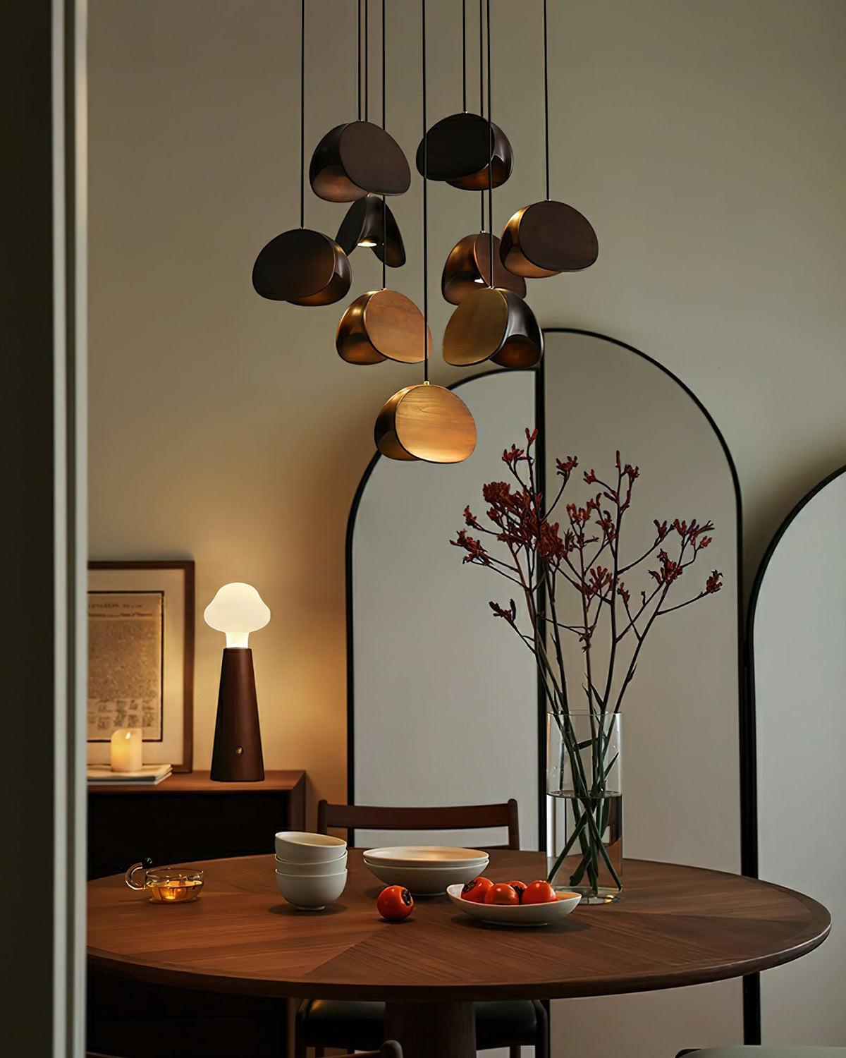 Wood Pendant Light 1 3 5 9 or 11 Heads Integrated LED