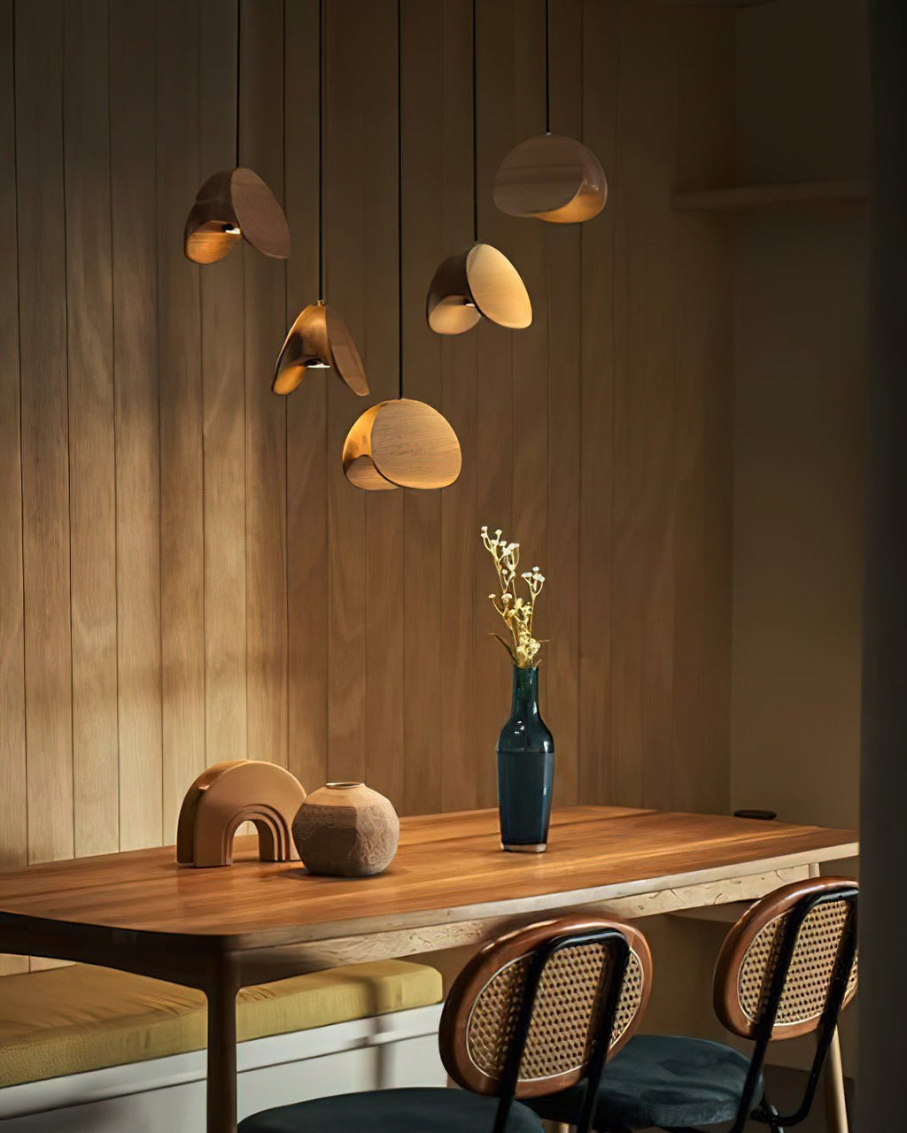Wood Pendant Light 1 3 5 9 or 11 Heads Integrated LED