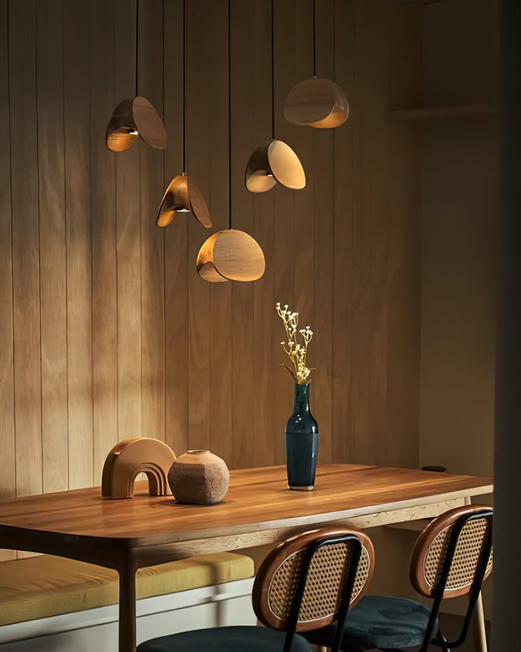 Wood Pendant Light 1 3 5 9 or 11 Heads Integrated LED