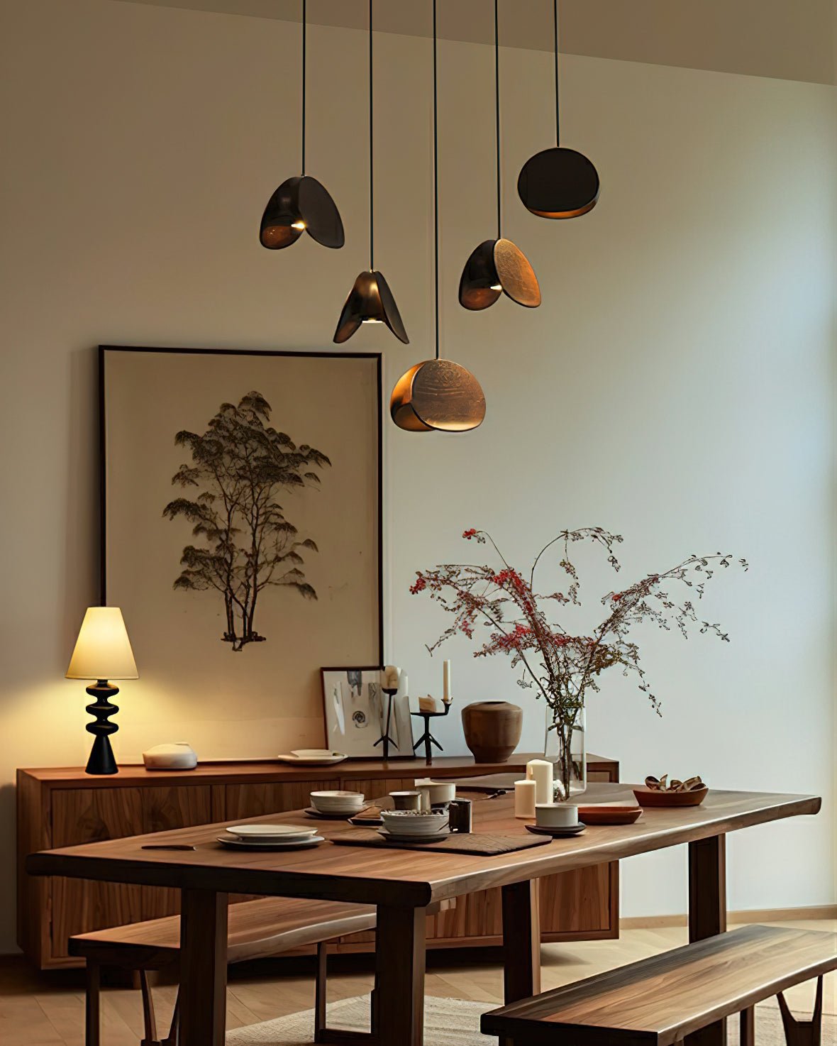 Wood Pendant Light 1 3 5 9 or 11 Heads Integrated LED