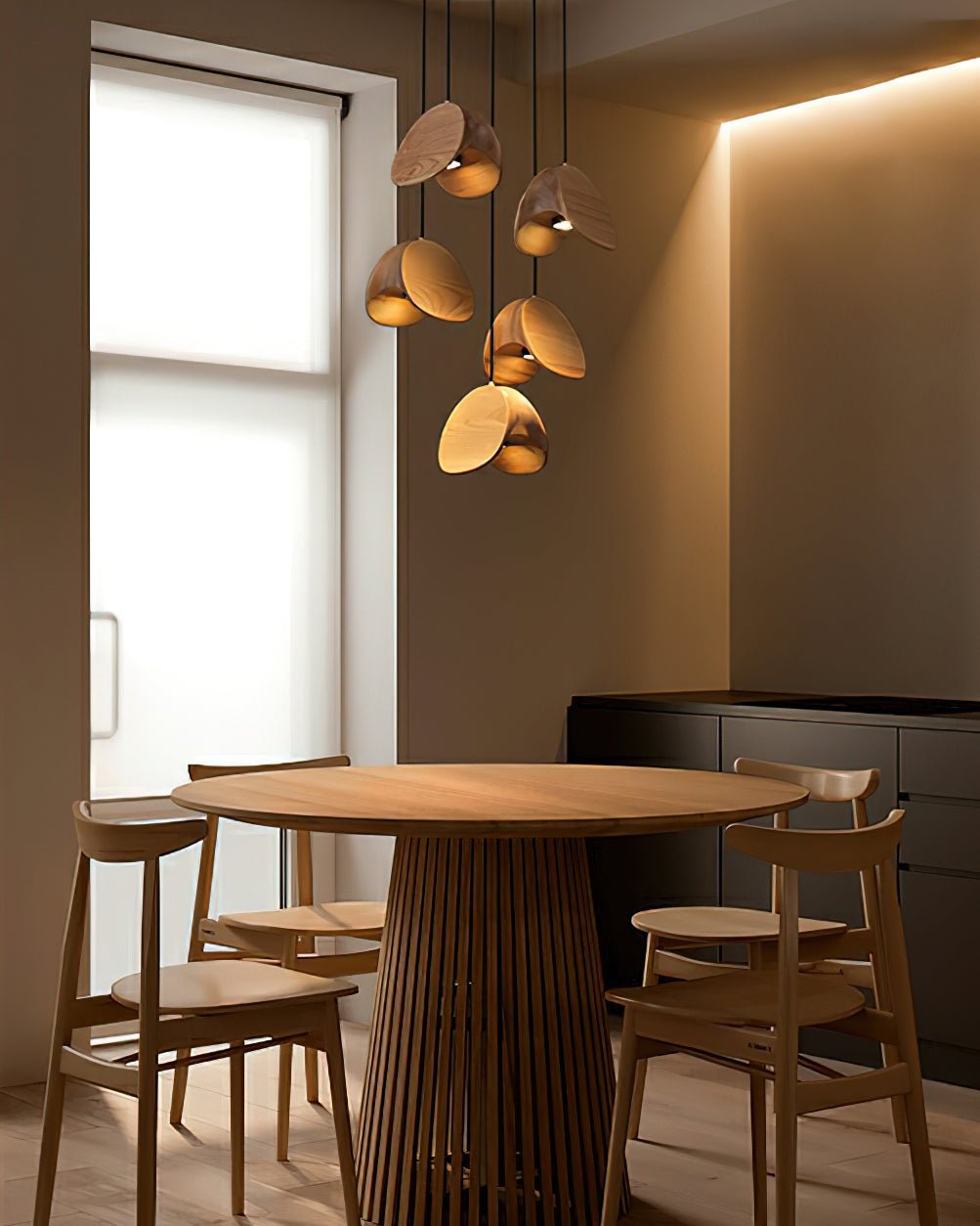 Wood Pendant Light 1 3 5 9 or 11 Heads Integrated LED
