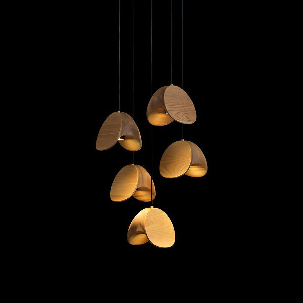 Wood Pendant Light 1 3 5 9 or 11 Heads Integrated LED