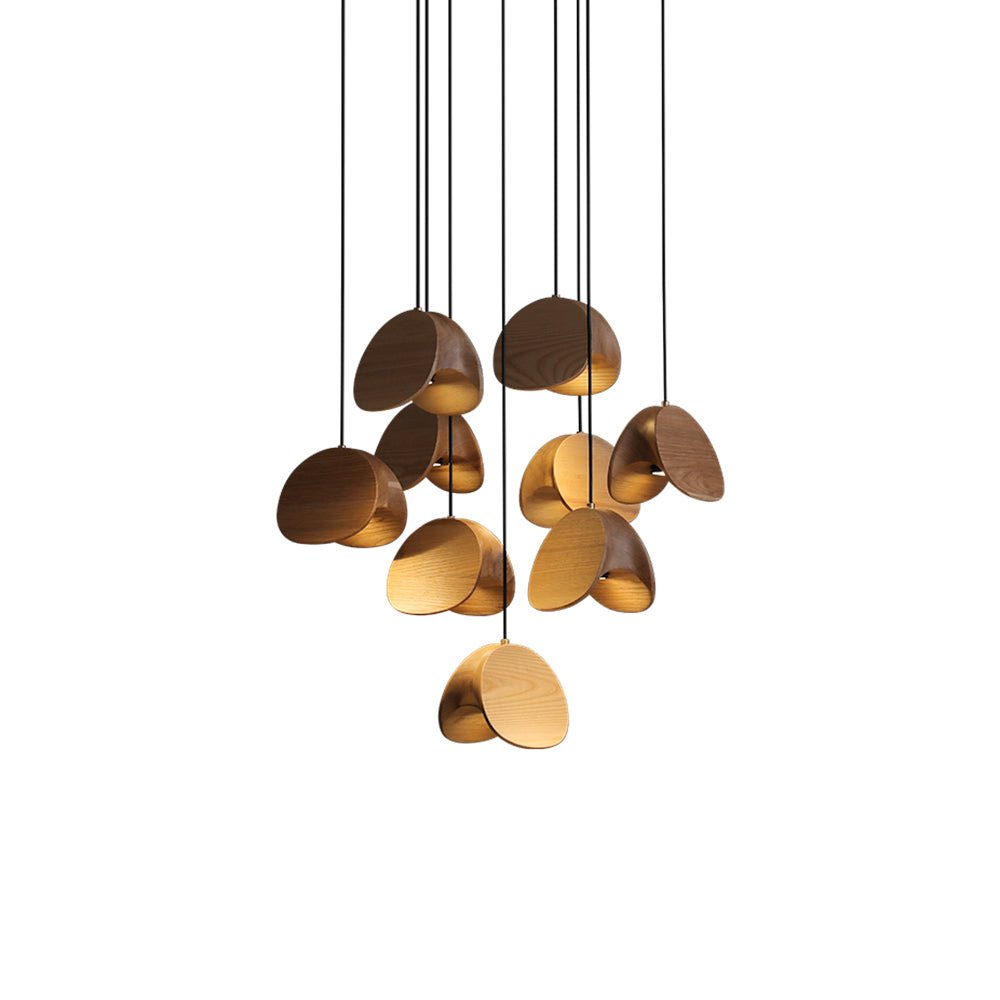 Wood Pendant Light 1 3 5 9 or 11 Heads Integrated LED