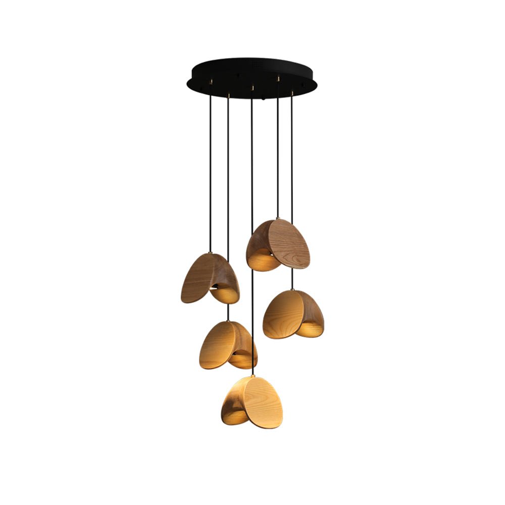 Wood Pendant Light 1 3 5 9 or 11 Heads Integrated LED