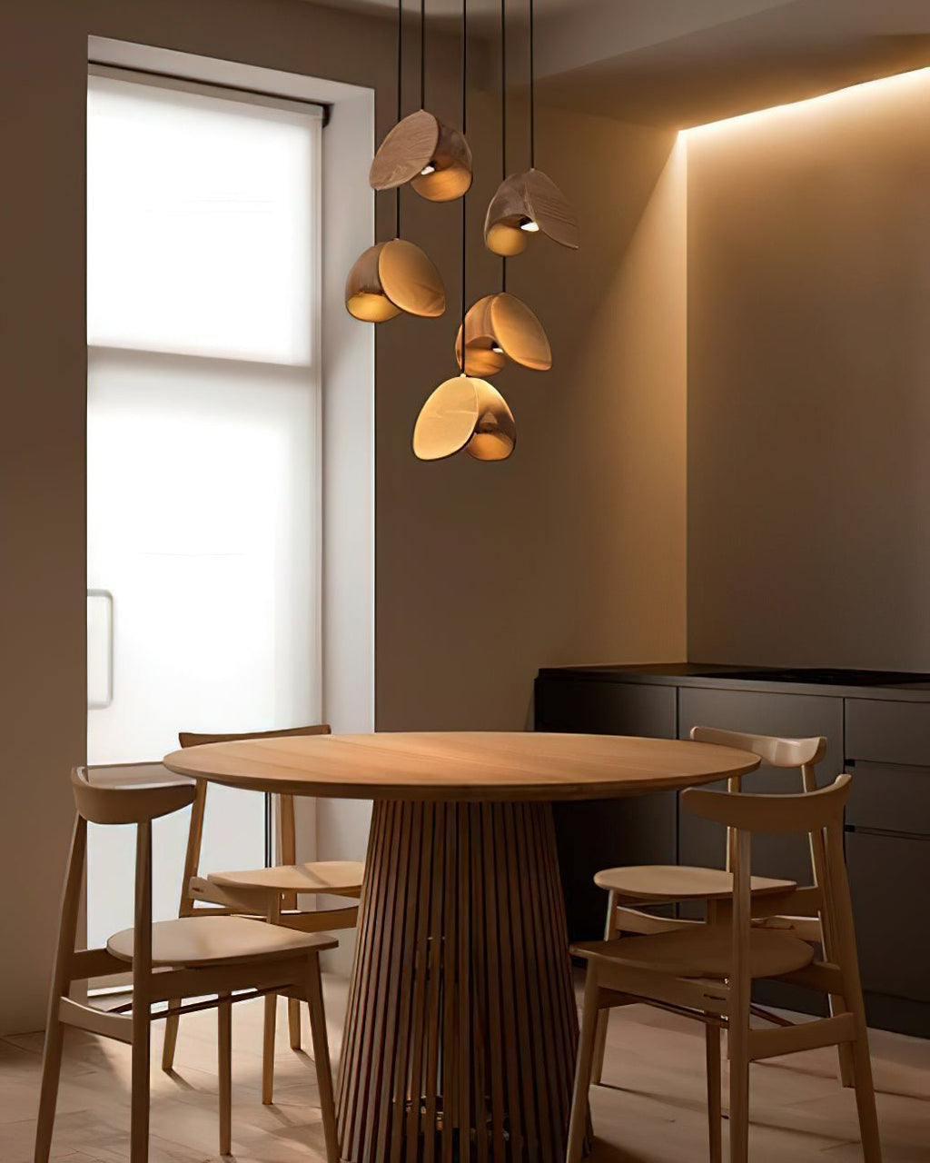 Wood Pendant Light 1 3 5 9 or 11 Heads Integrated LED