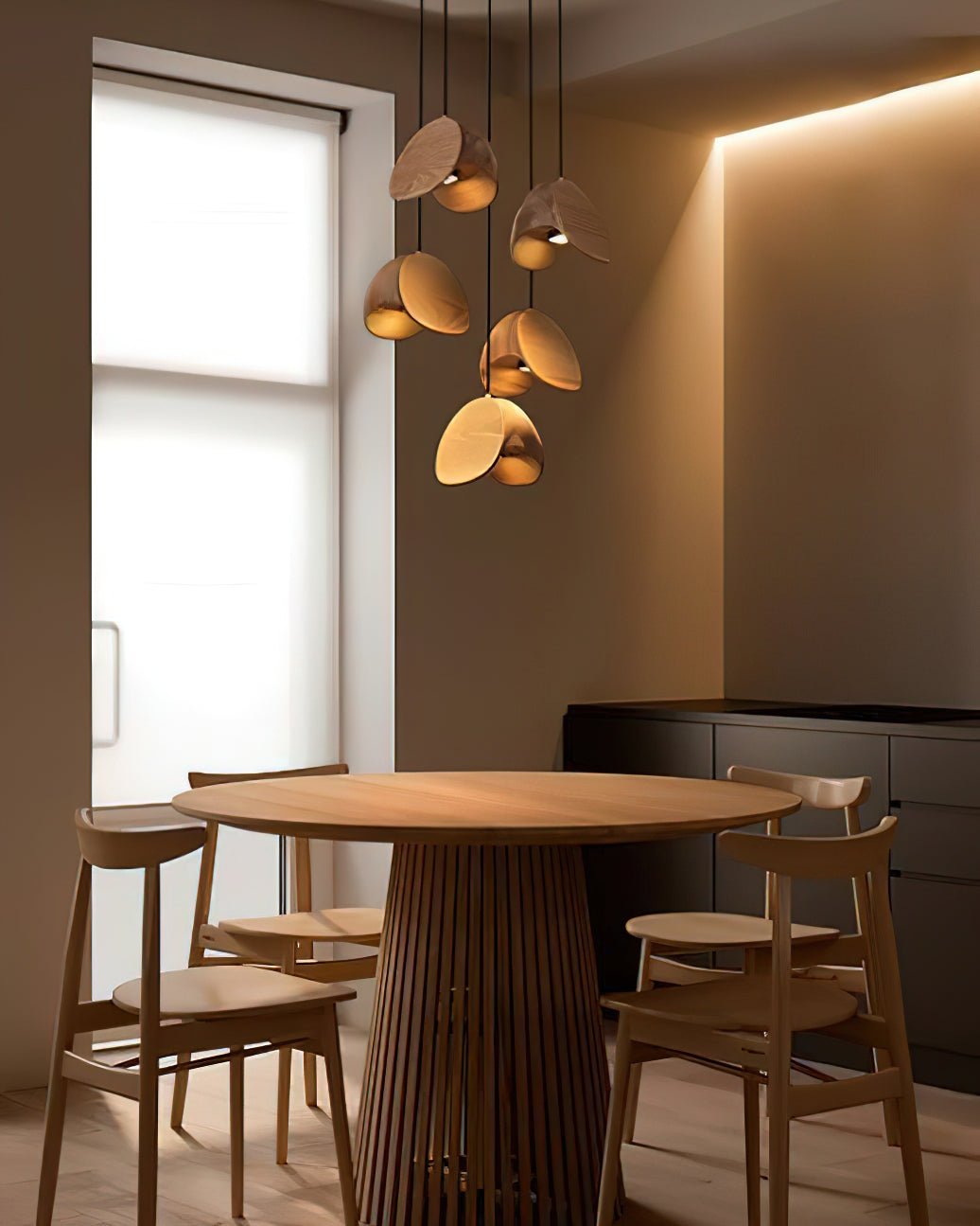 Wood Pendant Light 1 3 5 9 or 11 Heads Integrated LED
