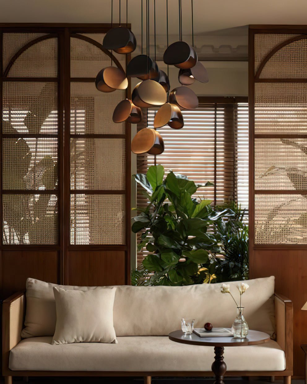Wood Pendant Light 1 3 5 9 or 11 Heads Integrated LED