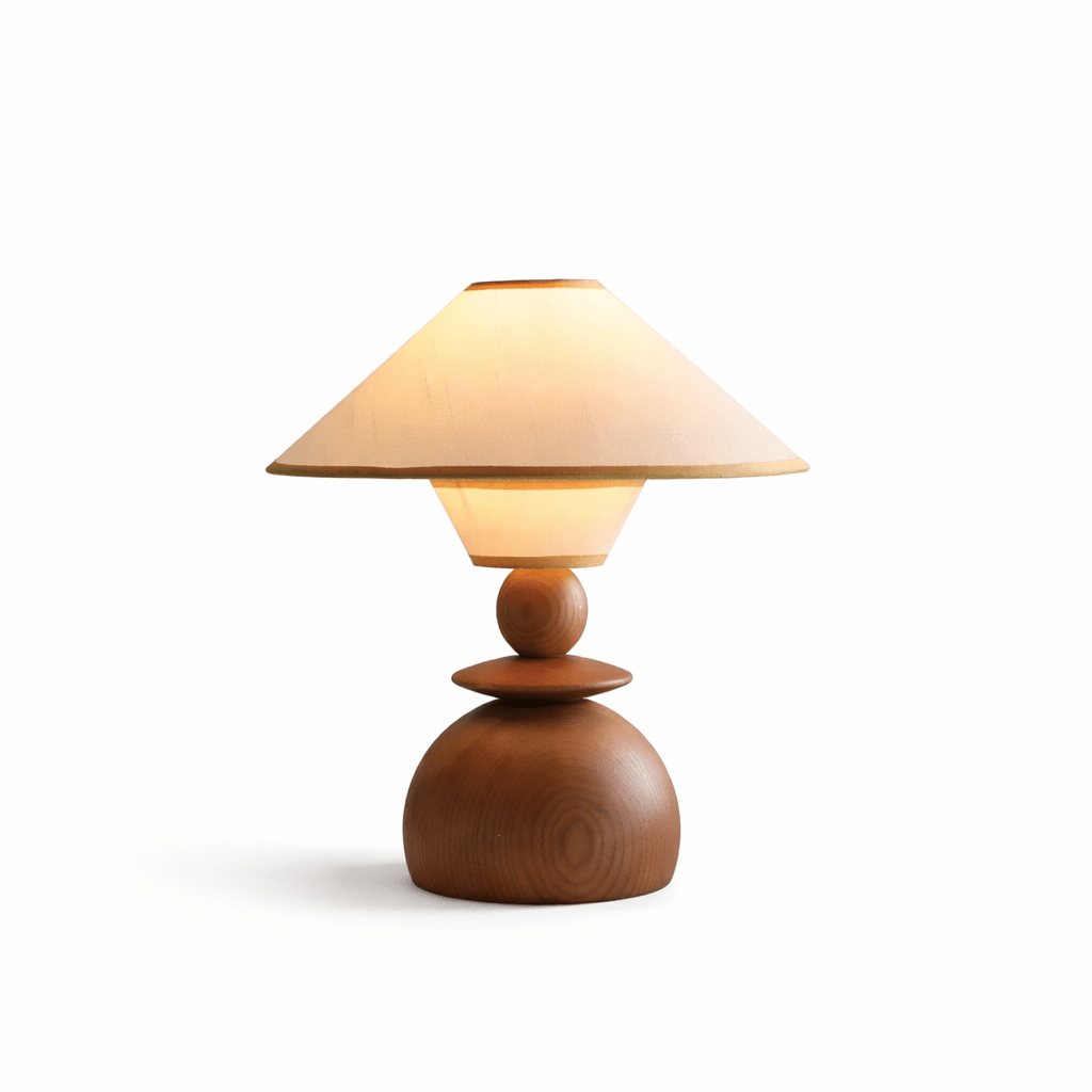 Table Lamp 13 Inches Sculpted Wood Base Fabric Shade