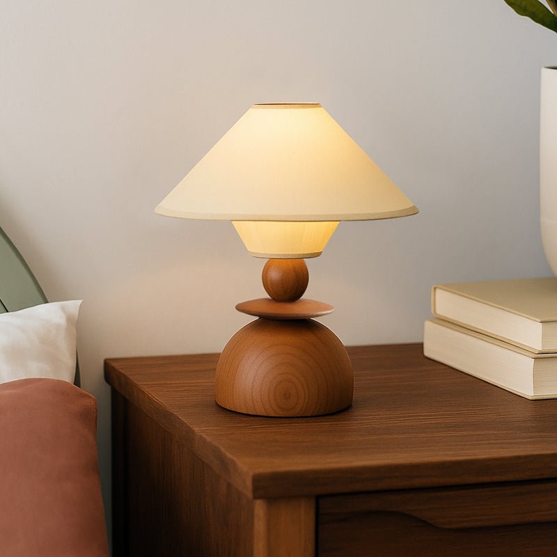 Table Lamp 13 Inches Sculpted Wood Base Fabric Shade