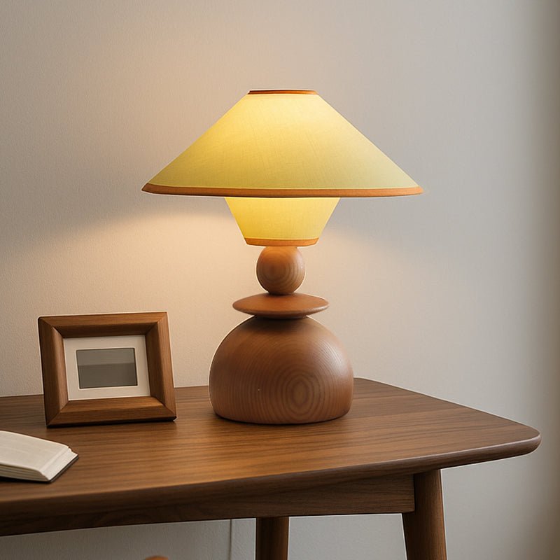 Table Lamp 13 Inches Sculpted Wood Base Fabric Shade