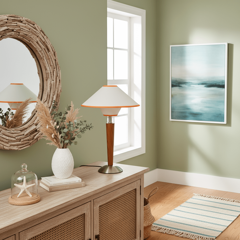 Table Lamp with Solid Wood Column and Fabric Shade Brown