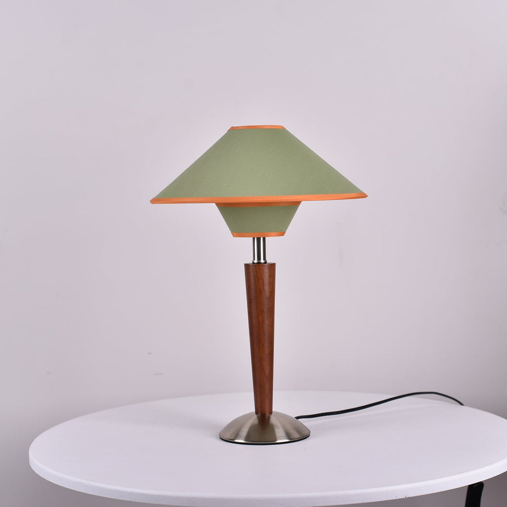 Table Lamp with Solid Wood Column and Fabric Shade Brown