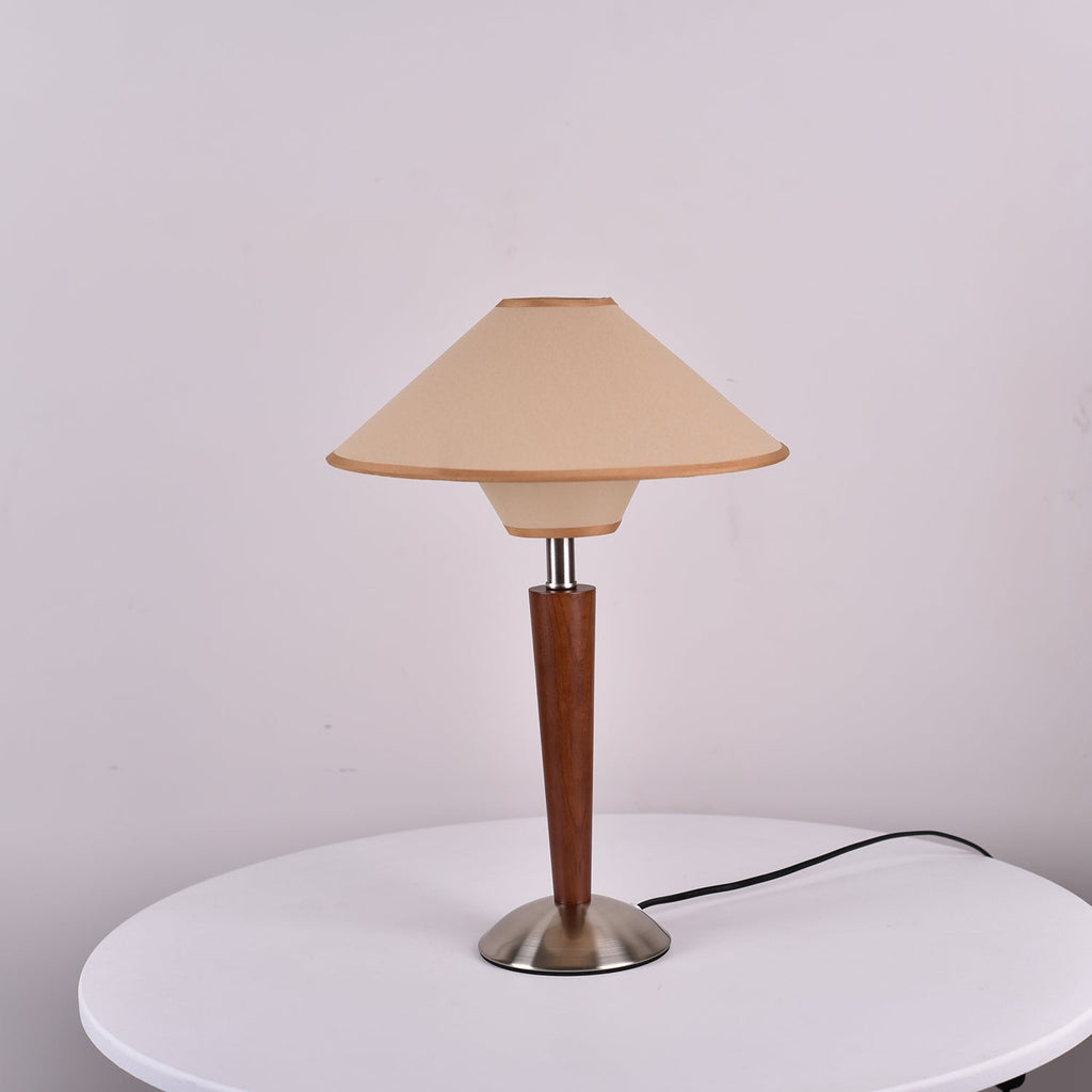 Table Lamp with Solid Wood Column and Fabric Shade Brown