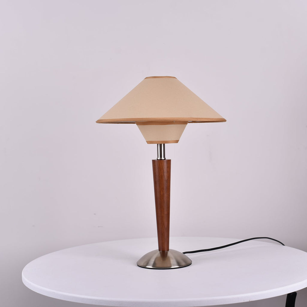 Table Lamp with Solid Wood Column and Fabric Shade Brown