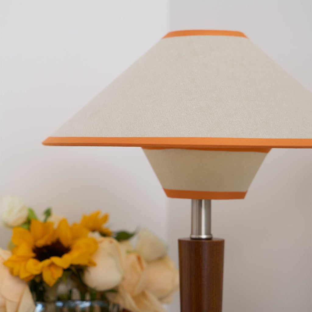 Table Lamp with Solid Wood Column and Fabric Shade Brown