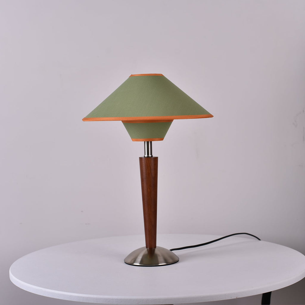 Table Lamp with Solid Wood Column and Fabric Shade Brown