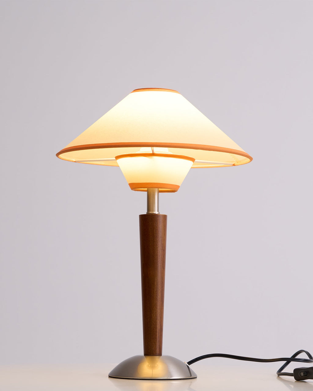 Table Lamp with Solid Wood Column and Fabric Shade Brown