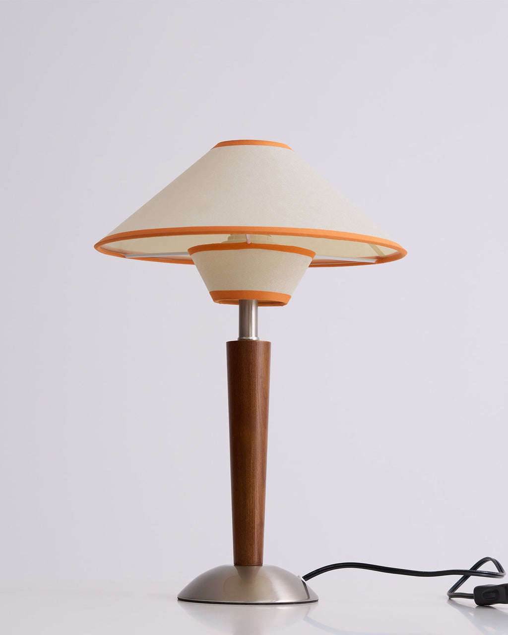Table Lamp with Solid Wood Column and Fabric Shade Brown