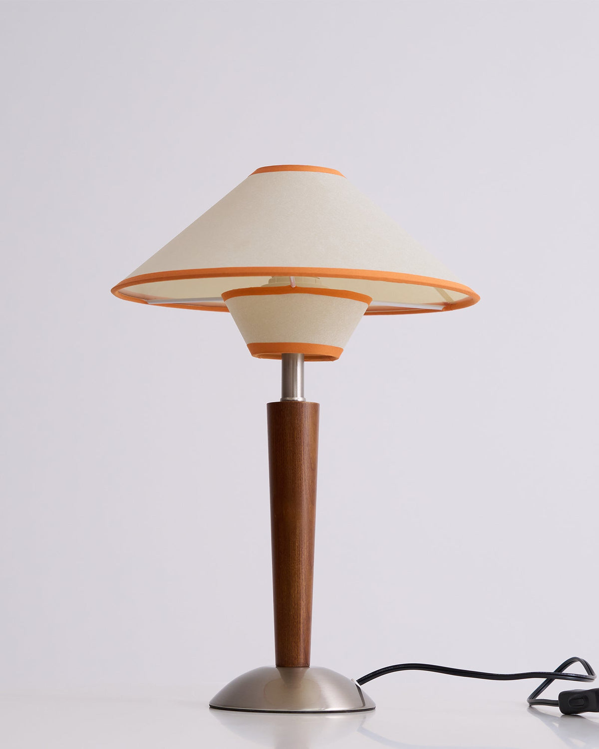 Table Lamp with Solid Wood Column and Fabric Shade Brown