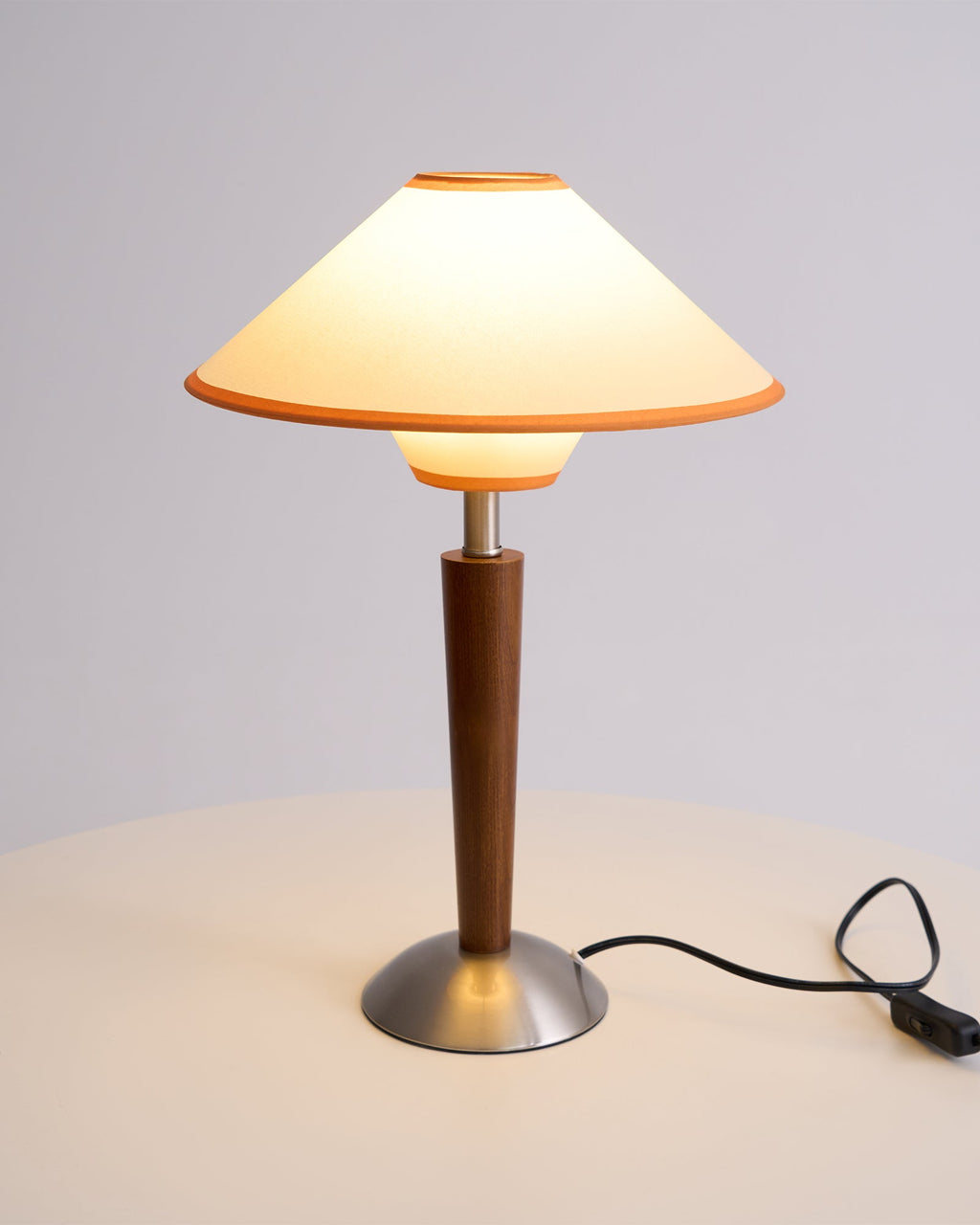 Table Lamp with Solid Wood Column and Fabric Shade Brown