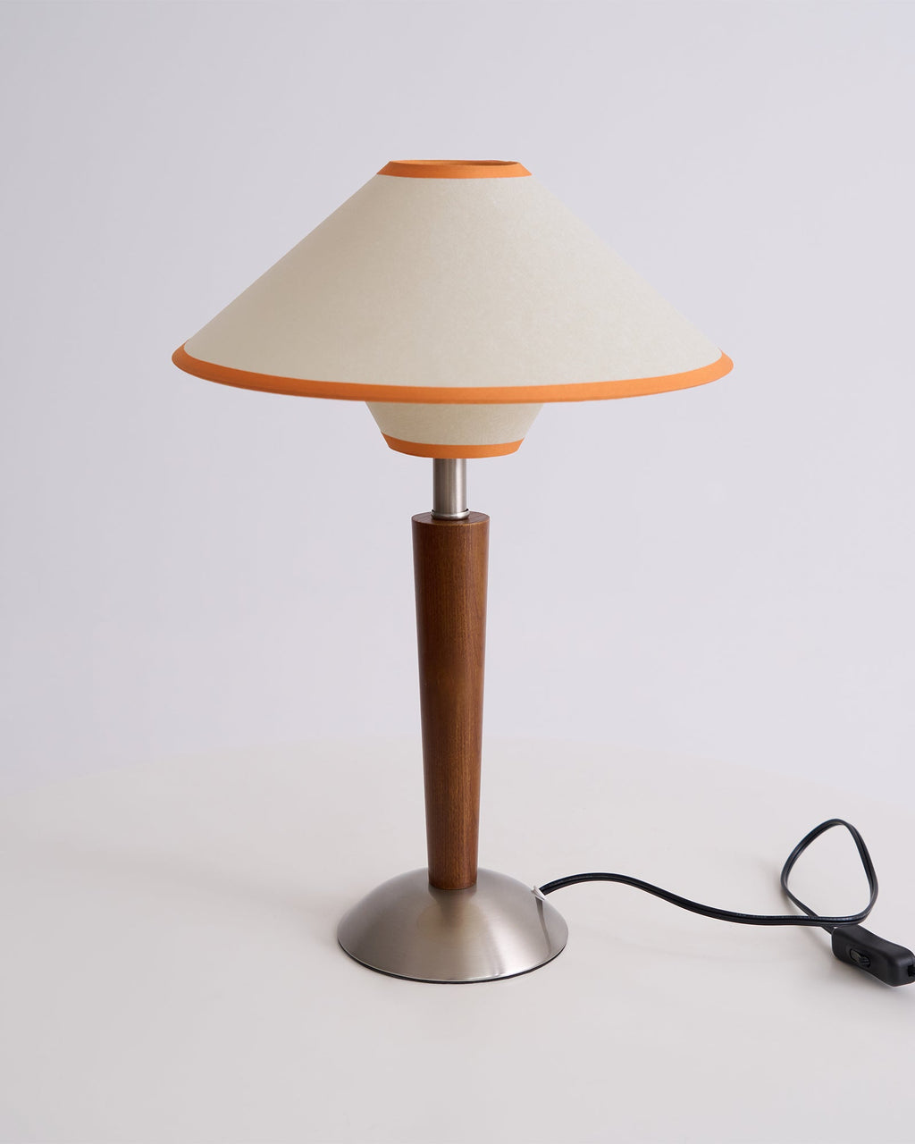 Table Lamp with Solid Wood Column and Fabric Shade Brown