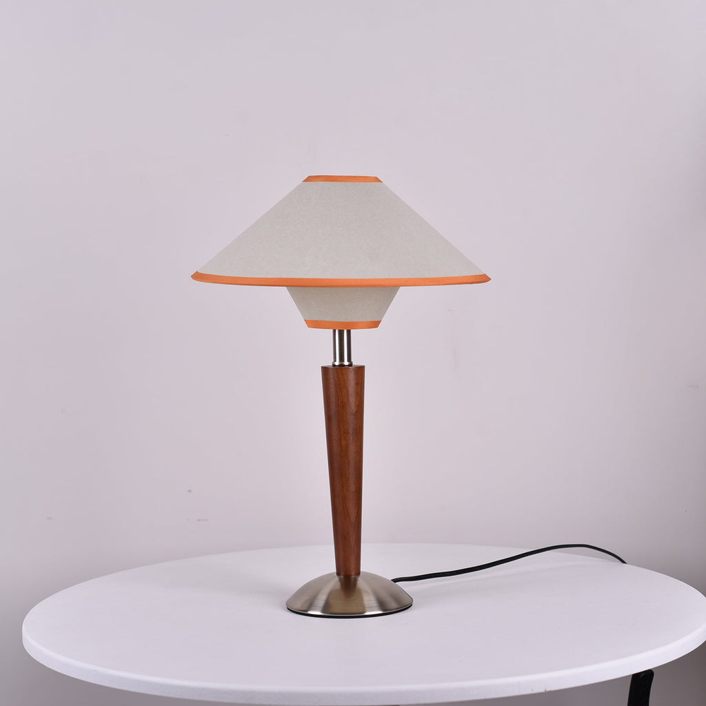 Table Lamp with Solid Wood Column and Fabric Shade Brown